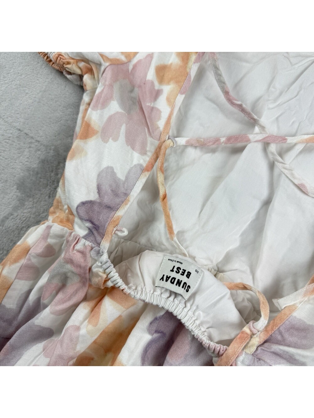 Sunday Best Women Size 2 Floral Linen Cotton Puff Sleeve Mini Dress Pastel Soft - Picture 3 of 10